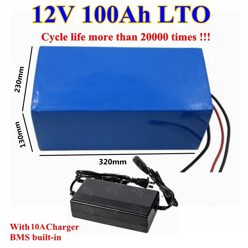

GTK Lithium titanate 12V 100AH LTO battery BMS 100A for 1200W bike scooter bicycle Forklift Industrial equipment + 10A charger
