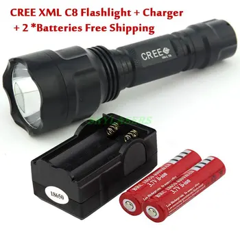 

Promotion! C8 2000Lm XM-L T6 LED 5-mode Waterproof Flashlight + 2 x 4000Mah Rechargeable 18650 Battery+ Charger