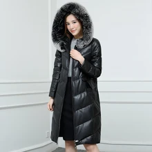 Ptslan 2016 Women’s Genuine Leather Jacket Zipper Closure Real Lambskin Down Coat