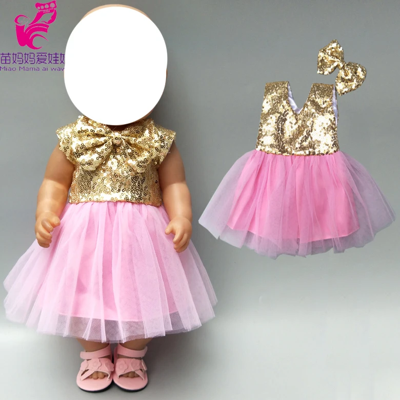 

Babies new born Doll pink dress with bow for 18 inch doll sequin pink dress doll clothes