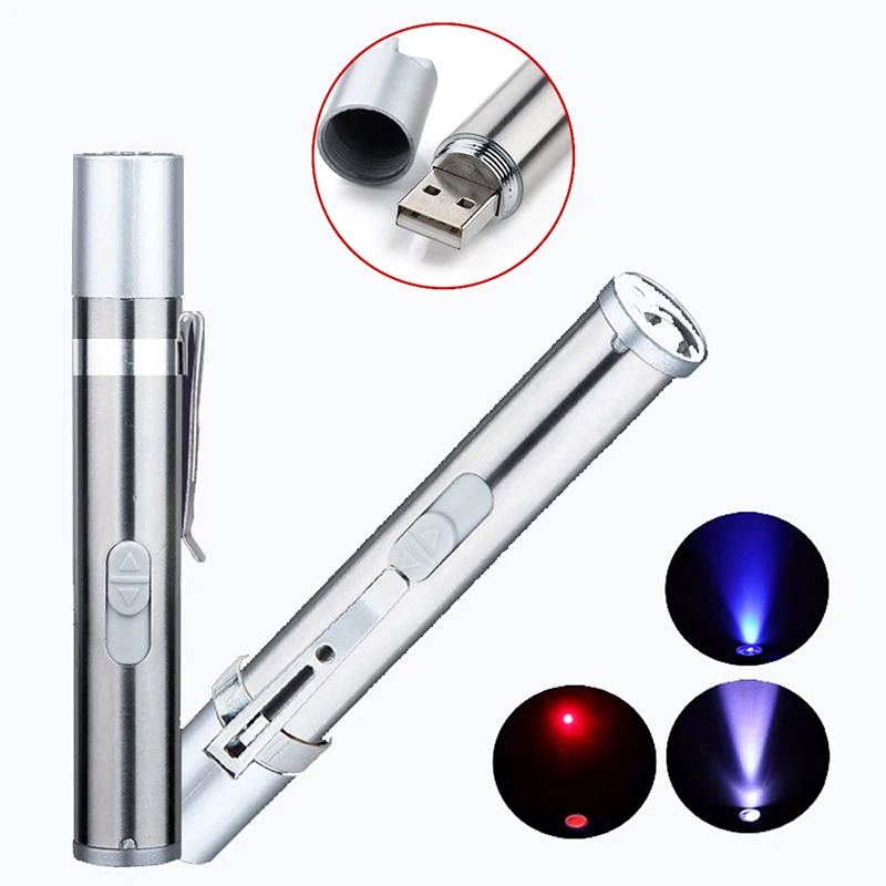 

USB Rechargeable Mini lazer Red Laser Pointer 3 In 1 Pen Flashlight Charging UV Torch Pen Flashlight Multifunction Lamp