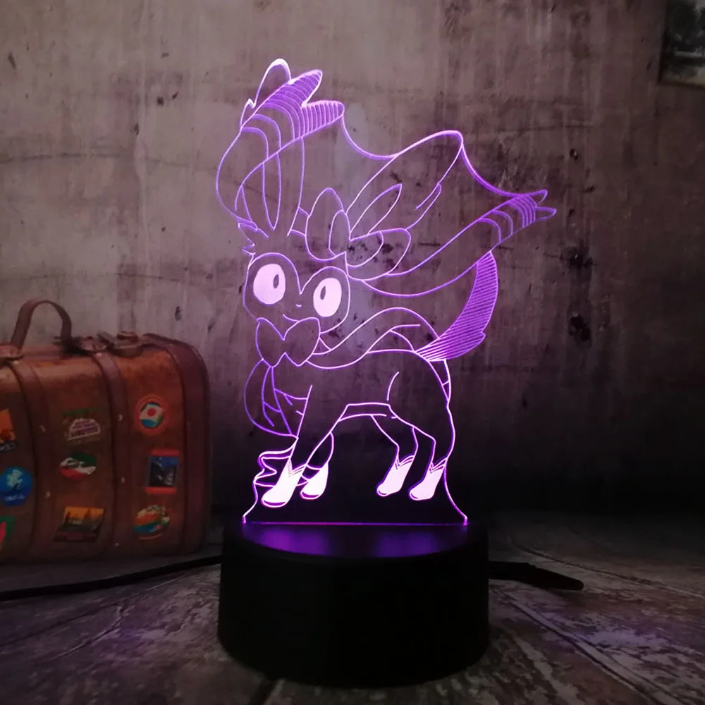 

New 3D Pokemon Go Game Color Pretty Fairy Sylveon Illusion LED Sleep Light Night Lamp for Kids Birthday Home Decor RC Toy Gift