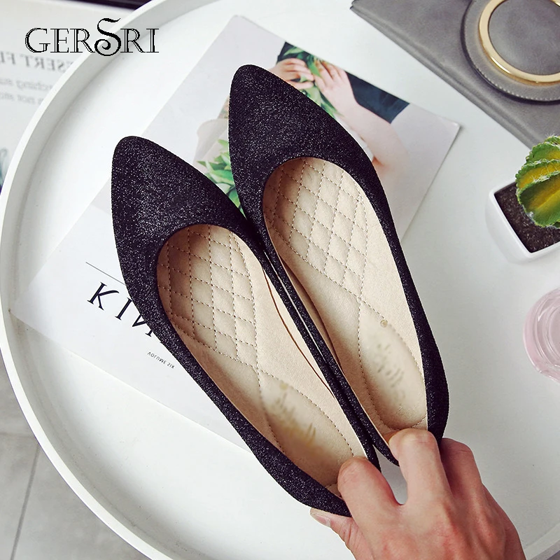 

Gersri Fashion Women Flats Pointed Toe Flats Comfortable Sequined Cloth Daily Skirt Shoes Woman All-match Loafers Shoes Big Size