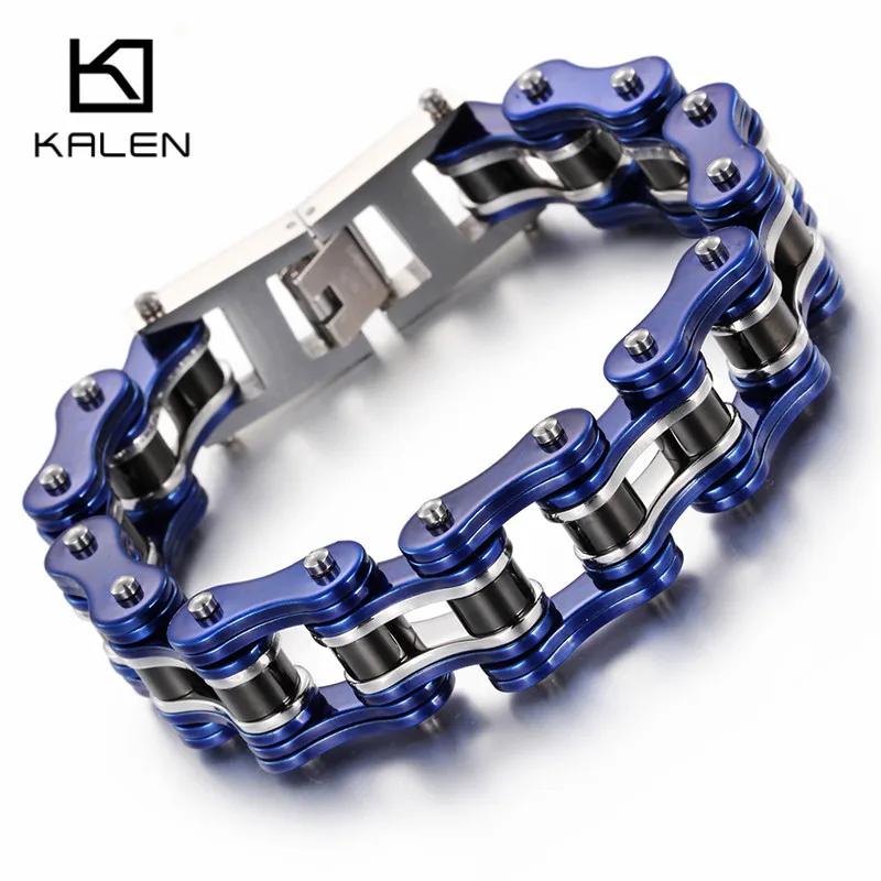 

Kalen Punk Rock Stainless Steel Blue & Silver Biker Men's Bracelet 22cm Motorcycle Bike Bicycle Chain Bracelet Bangle Jewelry