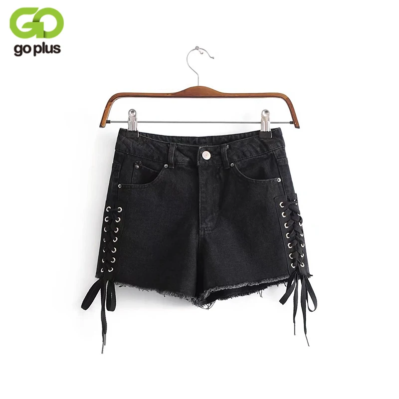 

GOPLUS Denim Shorts 2019 Women's Fashion Brand Vintage Black High Waist Shorts Punk Sexy Lace Up Banadage Shorts C4963
