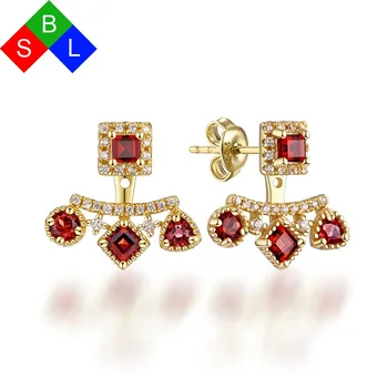 

BSL Real 925 Sterling Silver Fine Jewelry Luxury Unique Square Shape Natural Red Gemstone Garnet Earrings For Women Wedding Gift