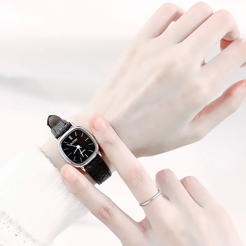 Корейский Модные Простые ретро маленькие круглые ремень женские часы студенты часы свежий темперамент женщины наручные