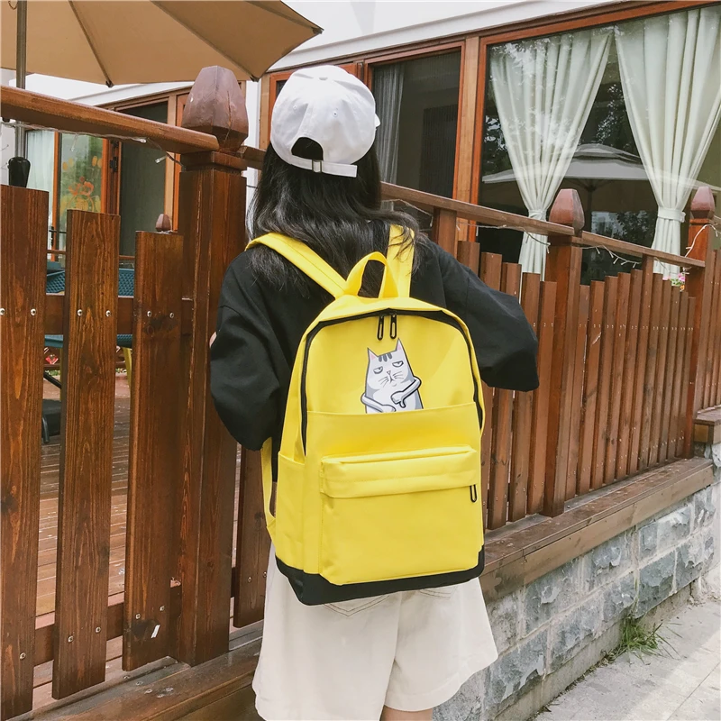 Menghuo Casual Women School Backpack Lovely Cat Printed Canvas Backpack Teenager Girls Large Capacity Ladies School Bag Mochilas (18)