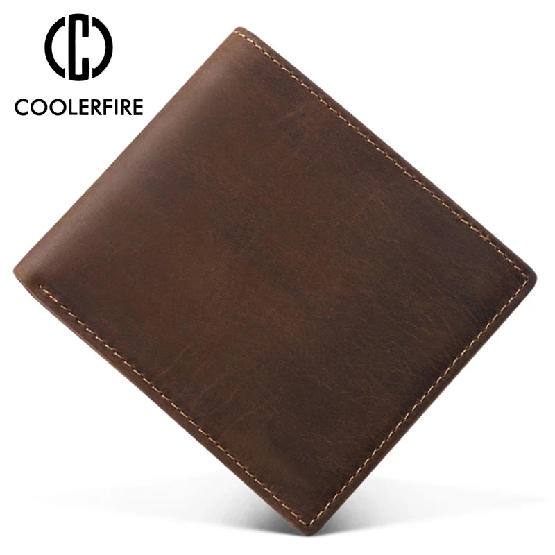 

100% Genuine Wallet Men Leather Short Wallet Vintage Cow Leather Casual Man Wallets Purse Standard Card Wallet PJ095