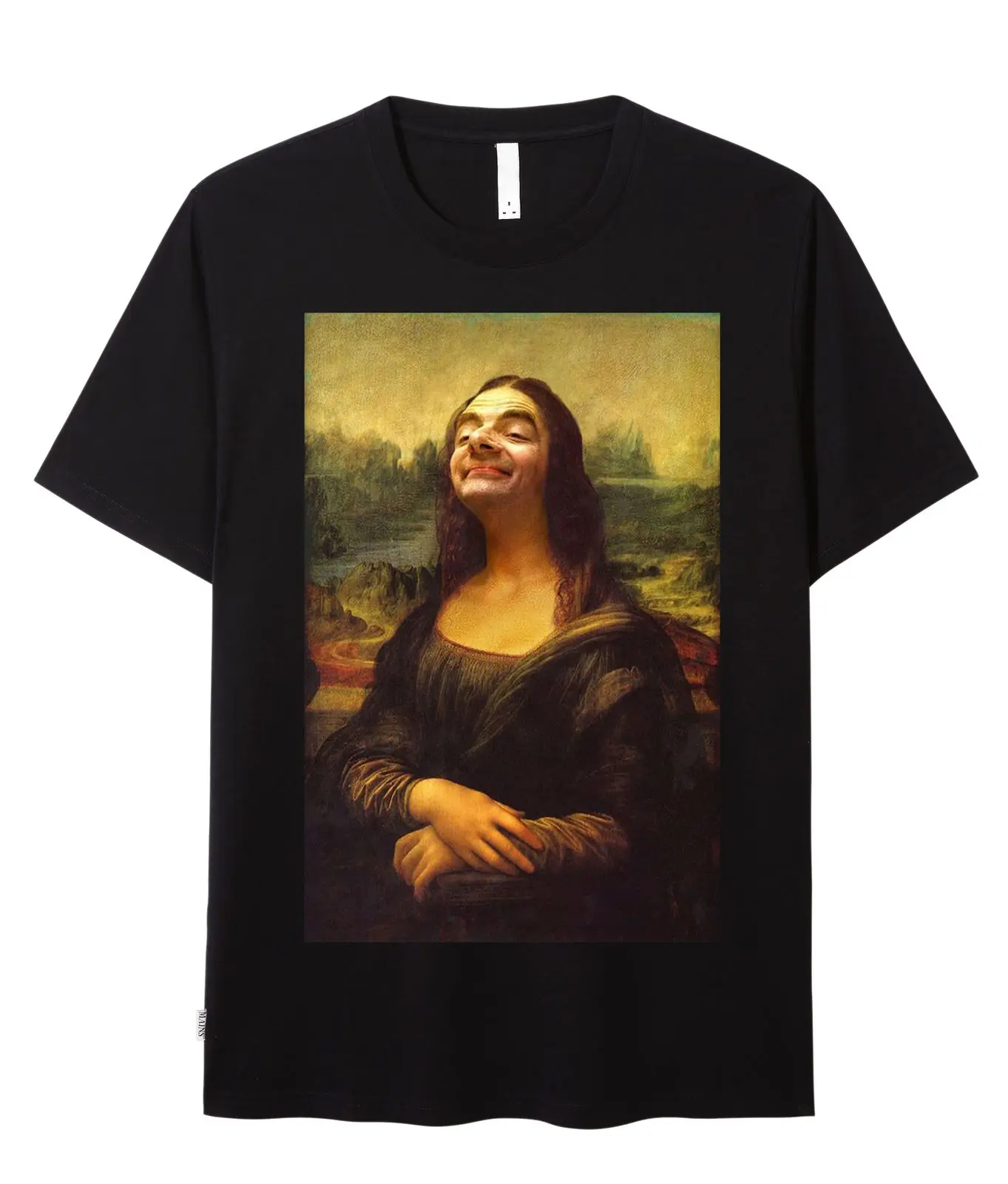 

Mona Lisa x Mr. Bean Rowan Atkinson Smile Funny Black T-Shirt Cool Casual pride t shirt men Unisex Fashion tshirt free