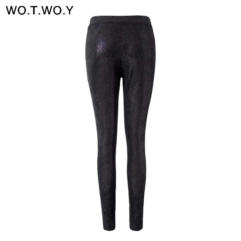 Shiny Sequined Leather Pants Women Skinny High Waist Suede Pants Women Stretch Black Trousers Women Pencil Pants 2018 New