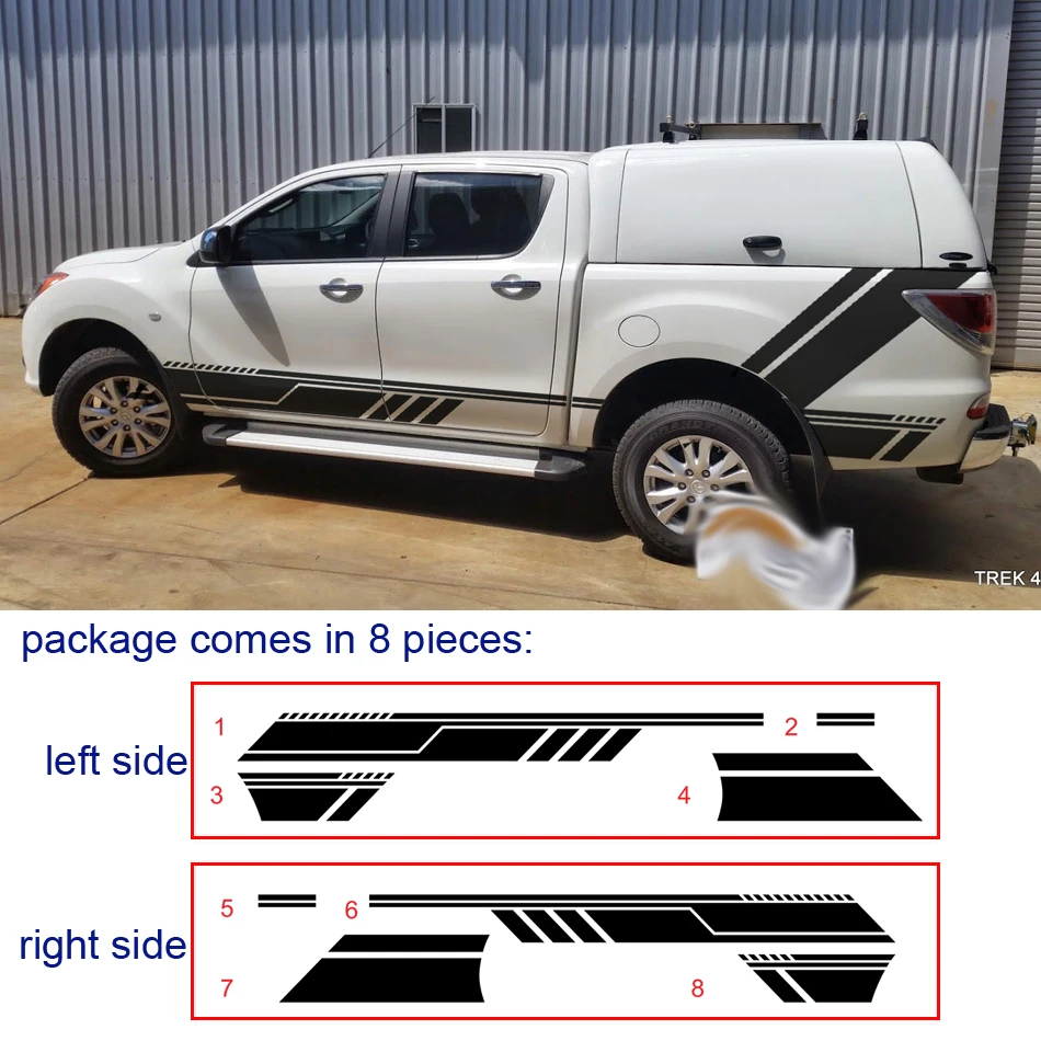 

free shipping 8 PC side and tail stripe graphic Vinyl sticker for MAZADA BT-50 2012on decals