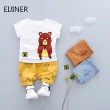 Комплект одежды для маленьких мальчиков с мультяшным медведем, лето г. Новая детская одежда комплект одежды для мальчиков, хлопковый костюм для малышей, комплект детской одежды с принтом