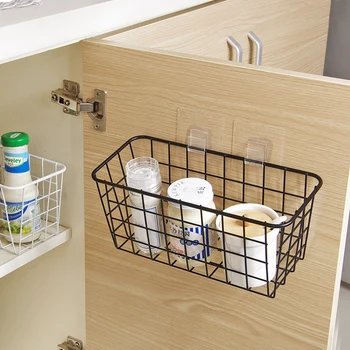 

Iron Kitchen seasoning hanging basket desktop storage basket bathroom rectangular storage box Sundries Wall Organizer Rack