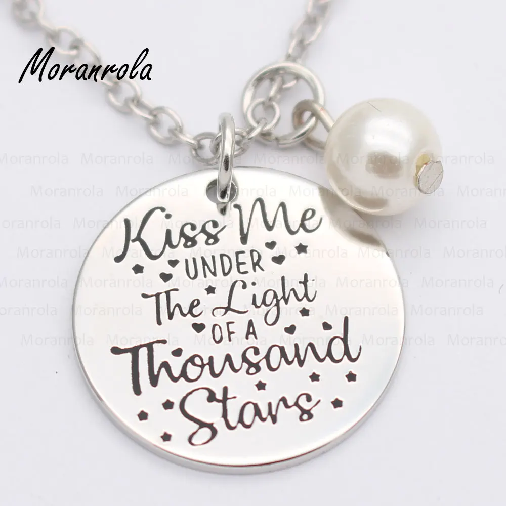 New arried&quotKiss Me Under The Light Of A Thousand Stars&quotCopper necklace Keychain charm Love Kiss Stars Valentine Wedding Brid |