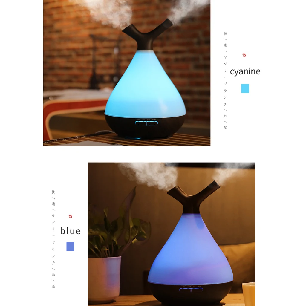 400ML Aromatherapy Essential Oil Aroma Diffuser With Wood Grain Aromatherapy Diffuser 7 Color LED Light For Home Office EU Plug