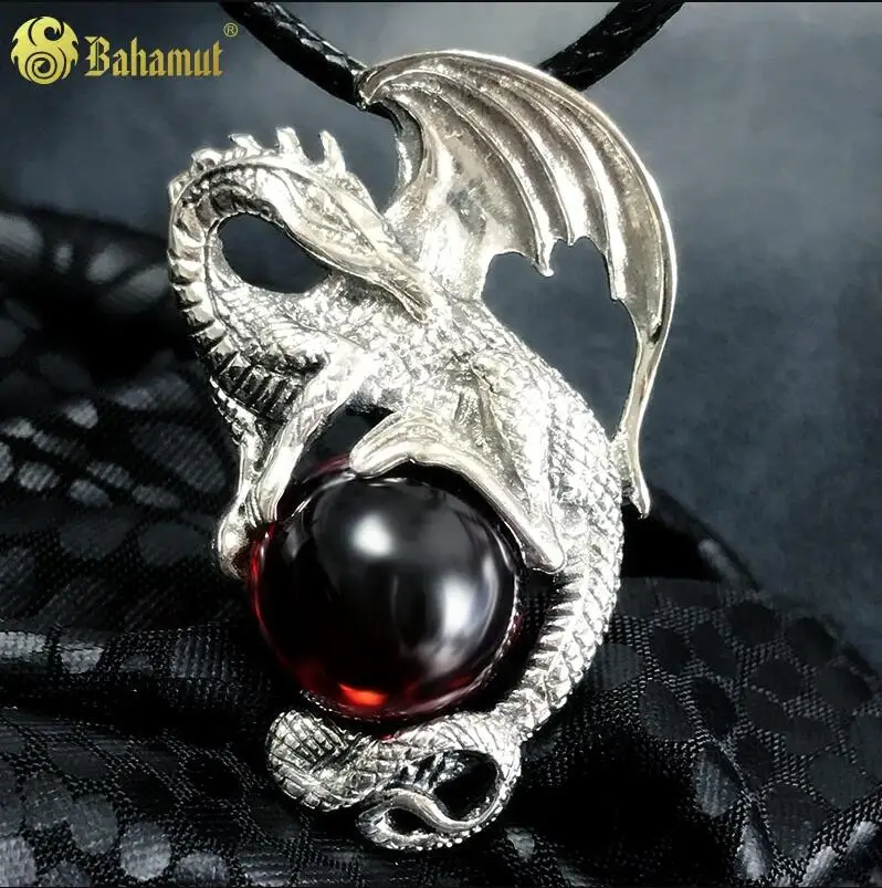 

Bahamut S925 Sterling Sliver Black Red Dragon King Necklace Pendant Free With Chain