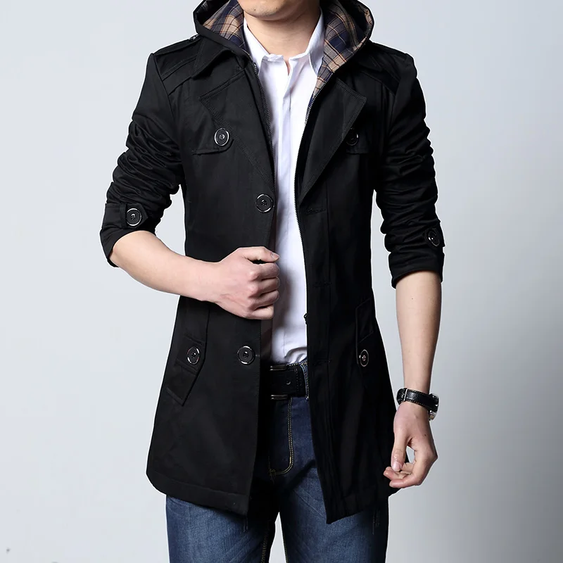 2020 Fashion outwear long coat men trench puls size 5XL male clothing slim fit black and khaki Free shipping
