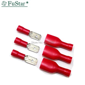 

100pcs Red Female Male Fasten Insulated Crimp Terminal Spade Electrical & Cable Wiring Connector FDFD1.25-250*50 MDD1.25-250*50
