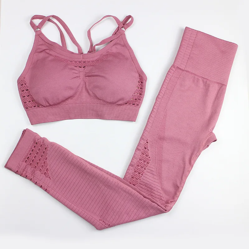 

Seamless Yoga Set Padded Push-up Strappy Sports Bra 2 Pcs Sports Suits Women Fitness Clothing Sportswear Woman Gym Leggings