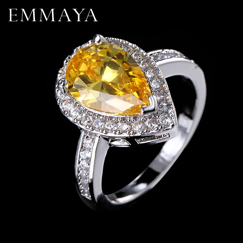 

EMMAYA JEWELS Big Water Drop AAA Zircon Ring 3 Prong Setting with Micro Paved CZ Stone Around Trendy Party Rings for Women
