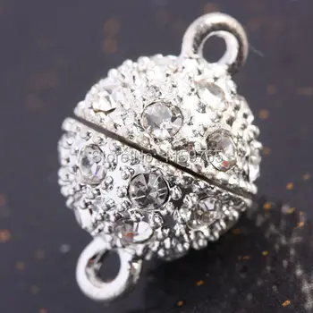 

30Sets Silver Plated Crystal 10mm Ball Magnetic Clasp Round Findings