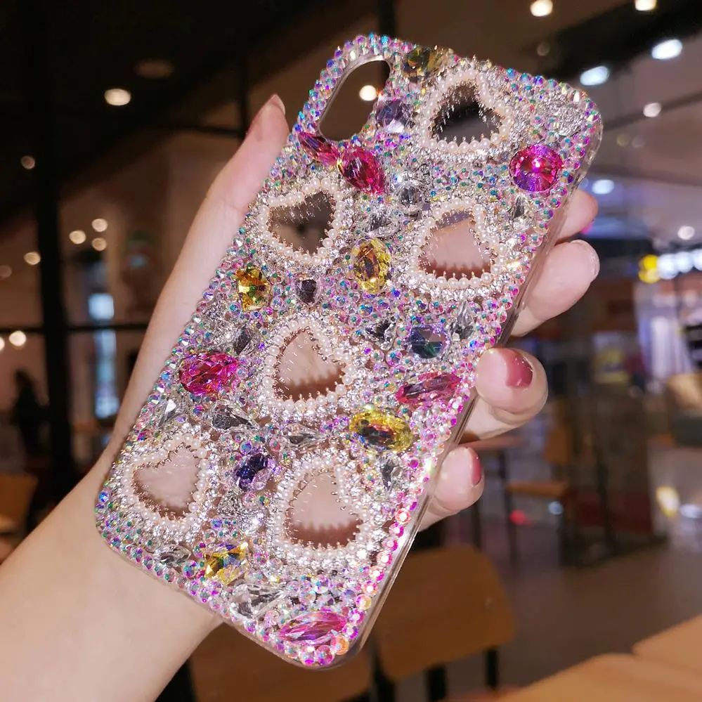 Для iphone XS max XR X роскошный блестящий чехол с кристаллами в виде сердца для iphone 11 pro max 6 7 8 plus, Подарочный чехол для девушек и женщин+ ремешок