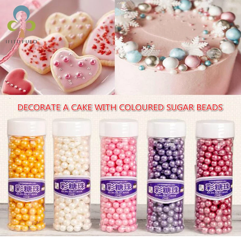 

130g Five styles beads Edible Pearl sugar ball fondant DIY cake baking Silicone decoration sugar candy fimo clay 6.5mm ZXH