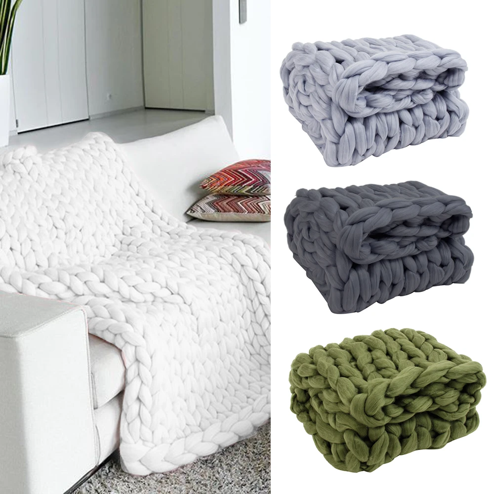 

100*120cm Knitting Throw Blanket Yarn Fur Blanket Hand-knitted Warm Chunky Knit Blanket Soft Wool Thick Bulky Sofa Throw