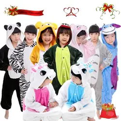 Фланелевые рождественские пижамы, детские пижамы с капюшоном и мультяшными животными, детские комбинезоны, Ночная одежда для мальчиков и
