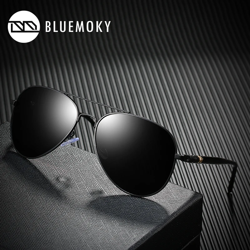 Мужские/женские очки авиаторы BLUEMOKY черные поляризационные солнцезащитные с