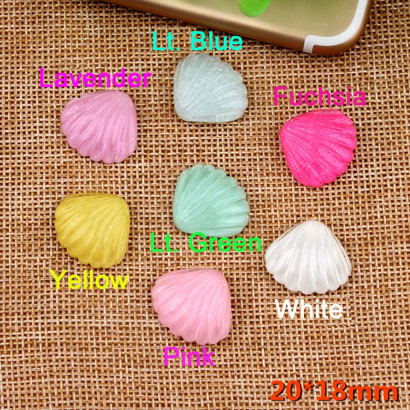 

50pcs/Lot Sea Shell Shape Glitter Resin Flatback Cabochons DIY Baby Girl Hair Bows Flat Back Home Decoration Scrapbooking Craft