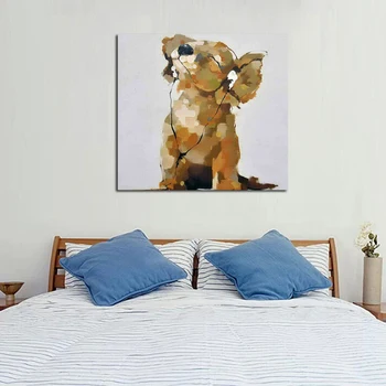 

100% Handpainted Oil Painting On Canvas Music Dog Wall Art Modern Abstract Lovely Animal Paintings
