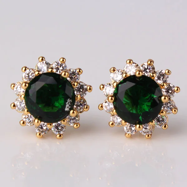 Антикварные винтажные модные хрустальные серьги-гвоздики для женщин желтого золотого цвета зеленый CZ серьги Камни Ювелирные изделия E300b