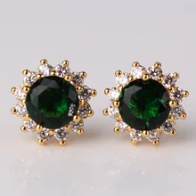 Антикварные винтажные модные хрустальные серьги-гвоздики для женщин желтого золотого цвета зеленый CZ серьги Камни Ювелирные изделия E300b