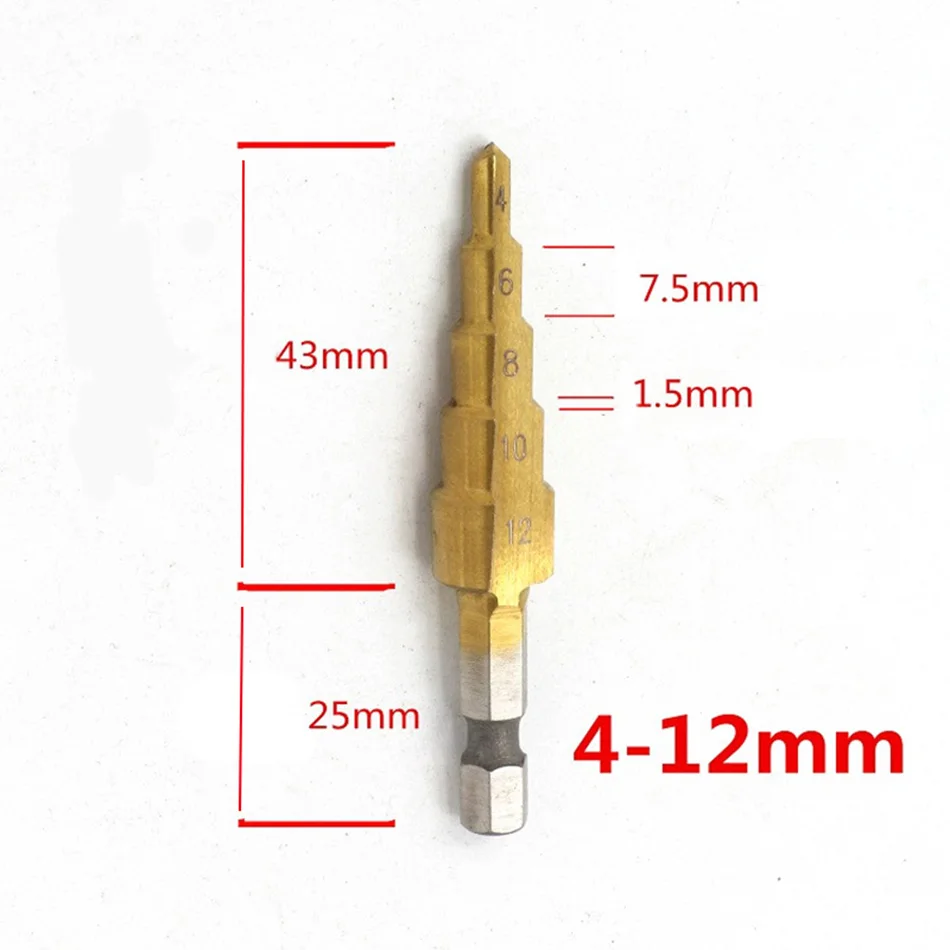 ZJCOSTOL HSS4241 титановое покрытие ступенчатое сверло Коническое сверло для сверления отверстий Фрезерный резак металлический шестигранный ступенчатый сверло деревообрабатывающий инструмент
