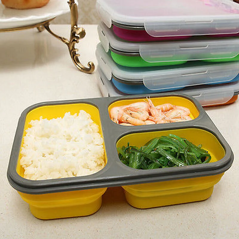 Складной короб микроволновой печи Bento силиконовый Коробки для обедов для бэнто, пикника Еда контейнер