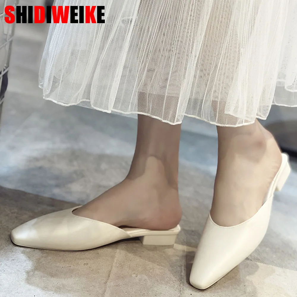 

2019 new square toe face flat bottom slippers comfortable soft bottom outdoor slippers female summer f728