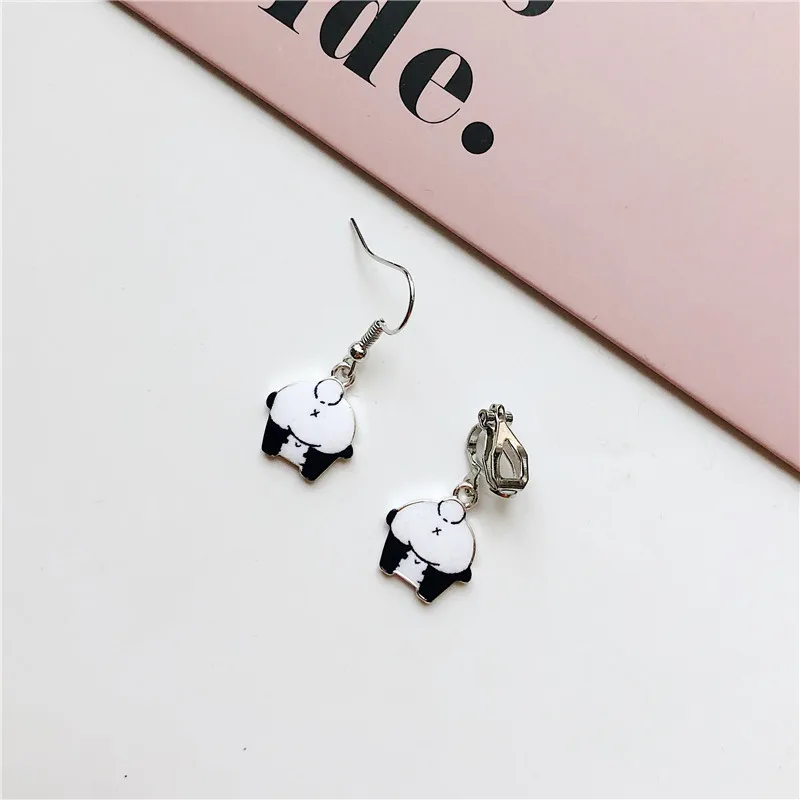 MigoFans изделия ручной работы милые Черный и белый панда детские короткие кулон, серьги для девочек Animal Длинные висячие серьги