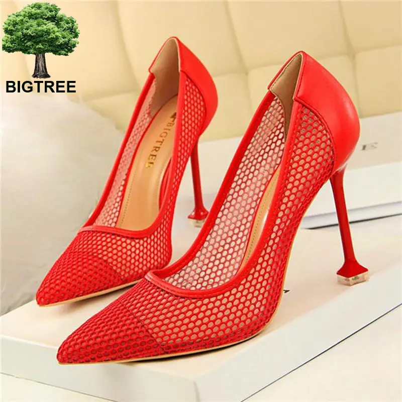 

BIGTREE Breathable Cool Mesh Party High Heel Shoes Shallow Fashion High Heels Shoes Pointed Toe Sexy Cut-Outs Women Pumps