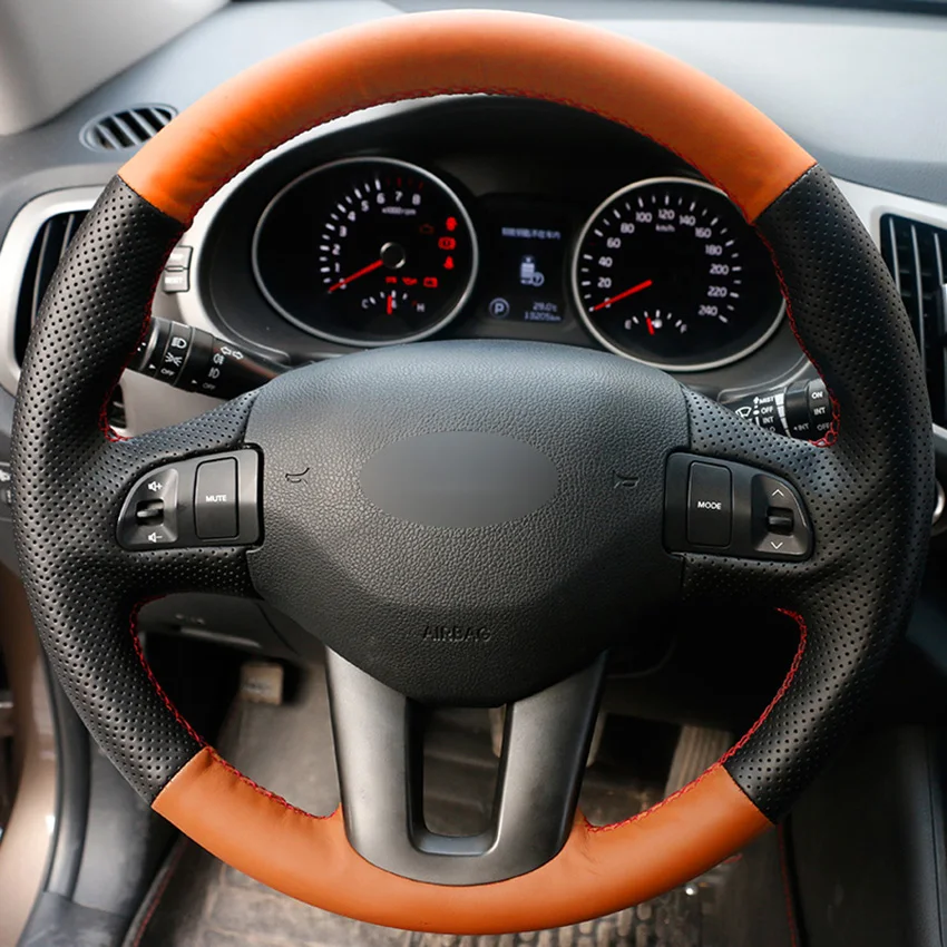 Hand Sew Orange Black Leather Soft Comfortable Car Steering Wheel Cover for Kia Sportage 3 2011- Ceed Cee'd 2010-201