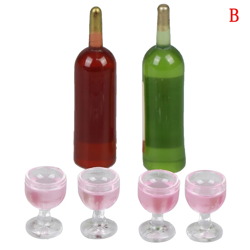 Dolls House Miniature 1/12th Scale Set of 6 Wine Bottles 3 Green 3 Red D025