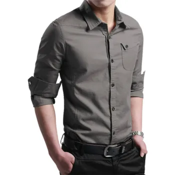 

Long-term In stock Big code Work clothes Military uniform male shirt Long sleeves Slim men Pure color 2019 new Leisure Tops 5XL
