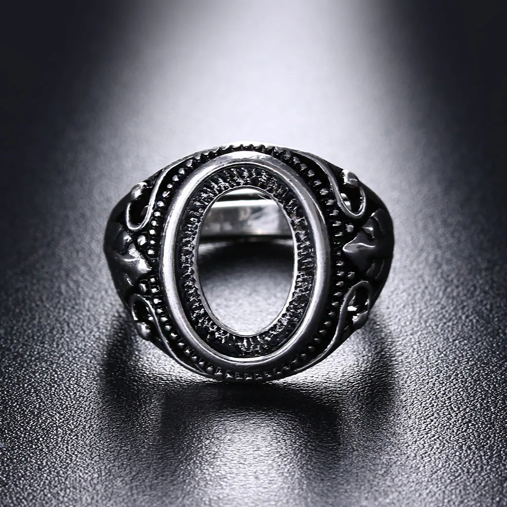 

1 PC 2017 Newest DIY Oval Base Adjustable Inlaid Wax Carved Totem Antique Silver Ring Blanks Settings Hollow Ring