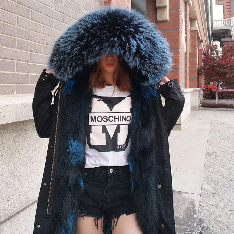 

2018 new Winter Jacket Women Brand Luxry Large Natural Raccoon Fur collar Thick Warm Real Fox Fur Liner Parkas cot
