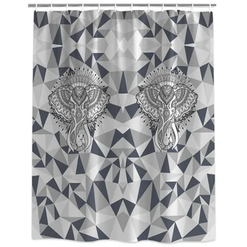 

Hand-painted Elephant in Triangular Geometry Shower Curtain Decorative Fabric Shower Curtain Bath Products Bathroom Decor