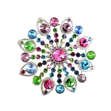 Free Shipping Loved Clothes Sweater Accessories Simple Crystal Multi-colored Flower Brooches Golden Plated Shape Brooch pins