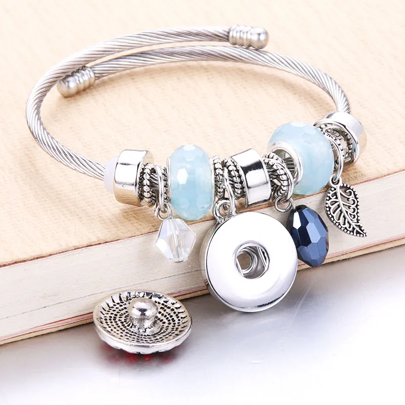 

Elastic metal beading Snap Bracelet Hot Sale Trendy Snap Button Bracelet Bangles fit 18MM Snap Jewelry beads making Jewelry