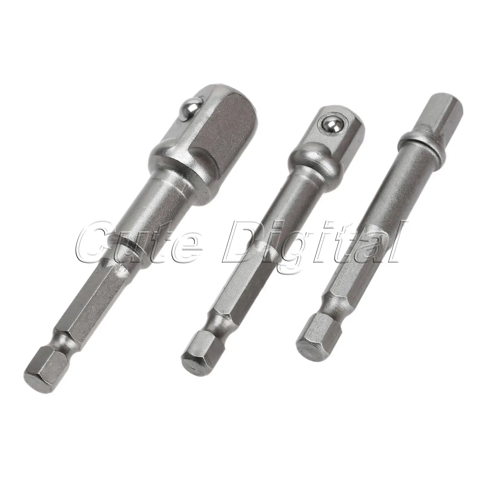 3pcs/set Hammer Drill Socket Adapter 1/4"Hex Shank To 1/4" 3/8" 1/2" Socket Driver Set Drive Drill Bits Extension Bar Power Tool