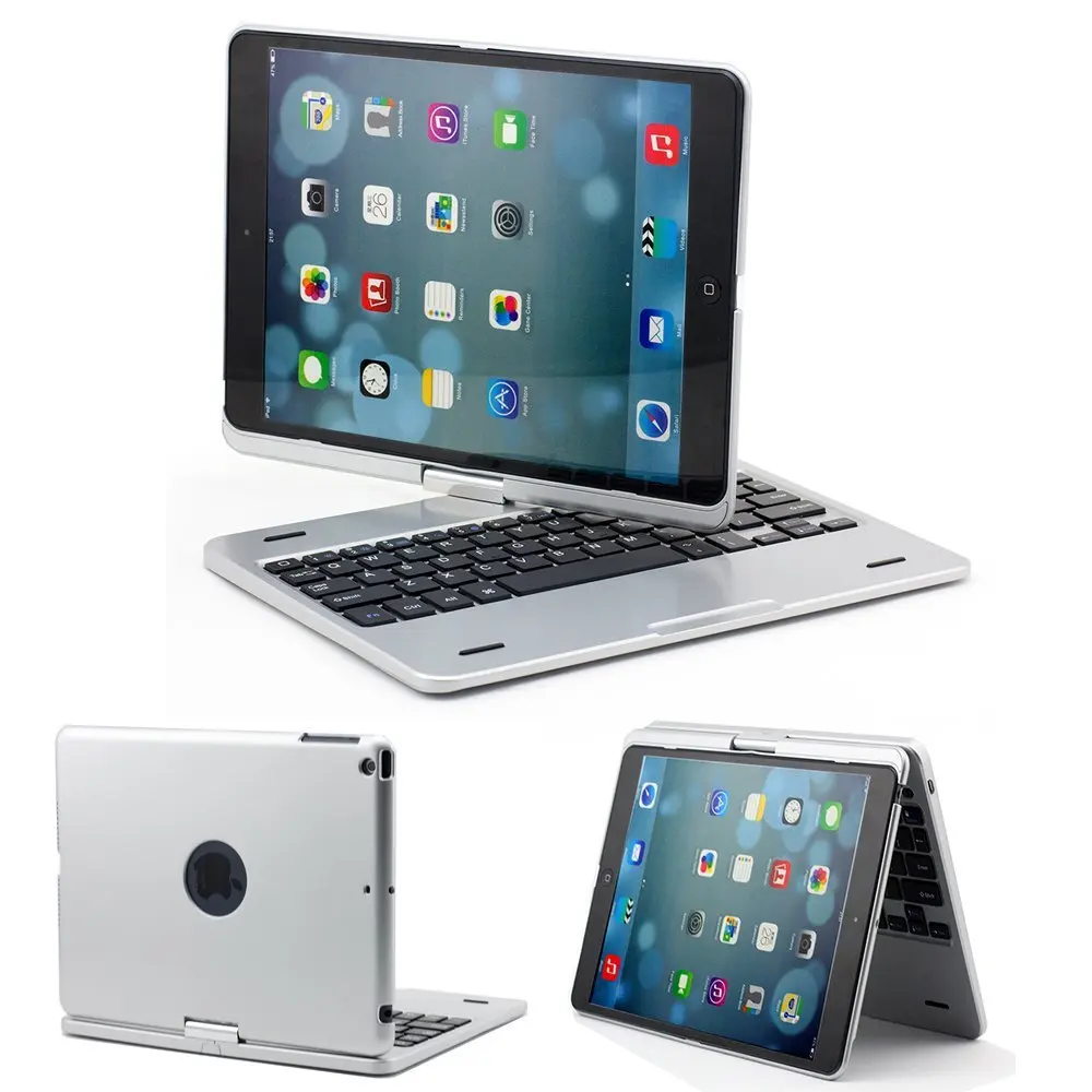360 Degree Rotation Clamshell Case Notebook Style with Built in Swivel Bluetooth Keyboard for